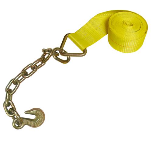 4" X 50' Ratcheting Strap with Chain End, Grab Hook Heavy Duty