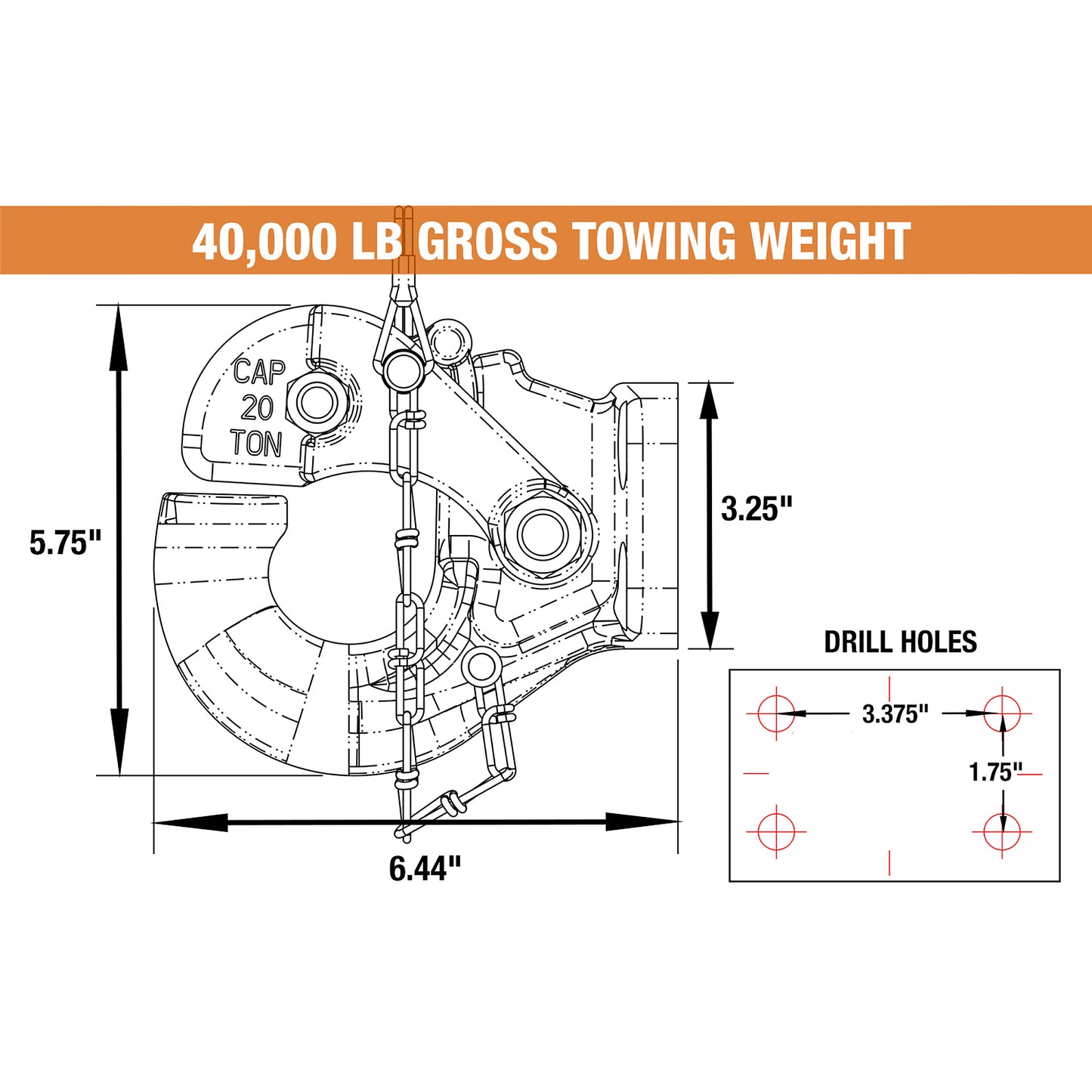 20 Ton Pintle Hook Hitch Mount Kit Fits 2in. - 3in.