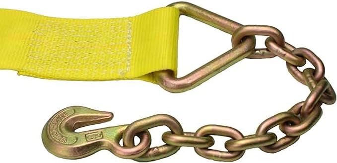 4" x 30" Ratcheting Strap with Chain End, Grab Hook Heavy Duty