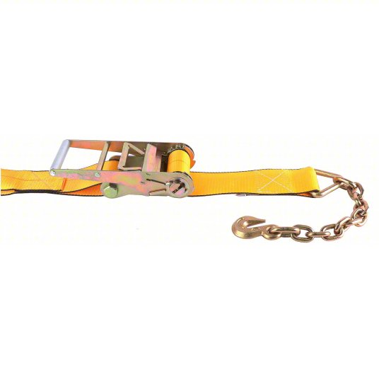 4" X 50' Ratcheting Strap with Chain End, Grab Hook Heavy Duty