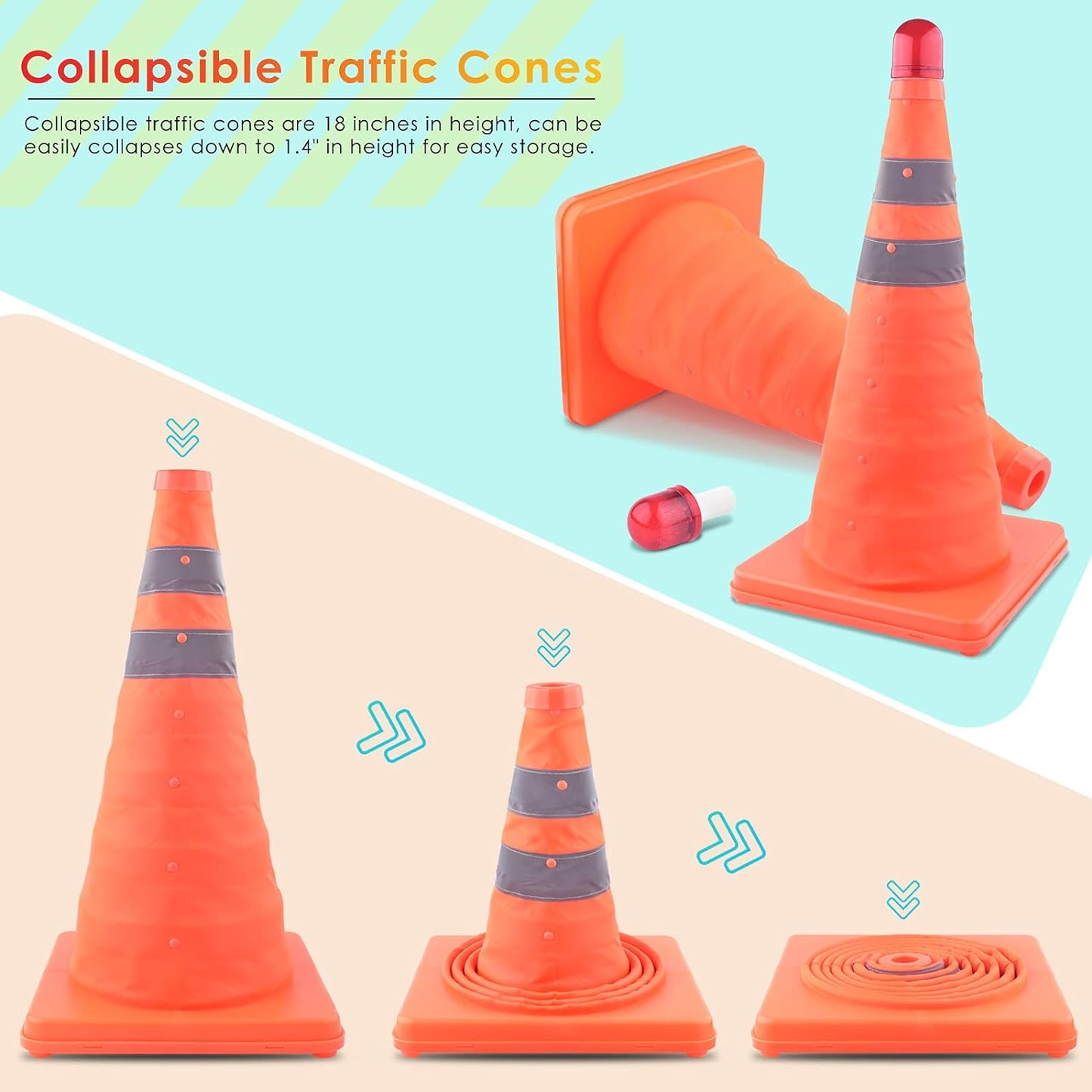 Traffic/Safety Cone, Collapsible, Reflective 18"