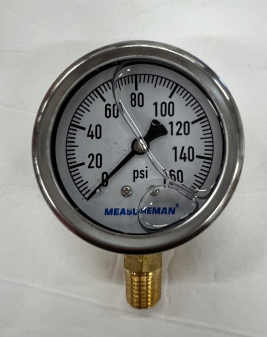 Pressure Gauge liquid filled 0-160 PSI bottom mount