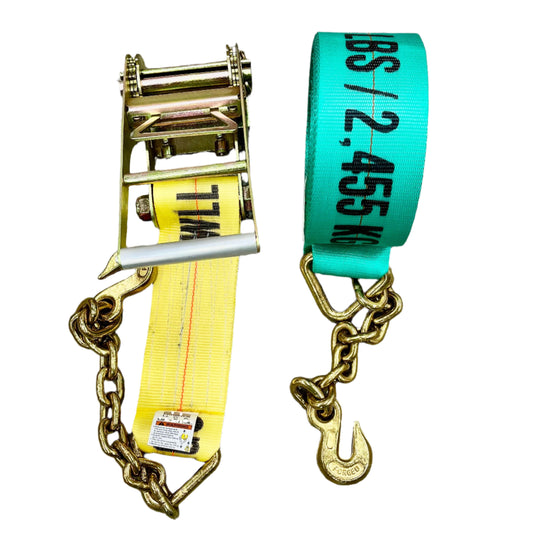 4" Ratchet OR Ratcheting Strap with Chain End, Grab Hook Heavy Duty | 4"x60'
