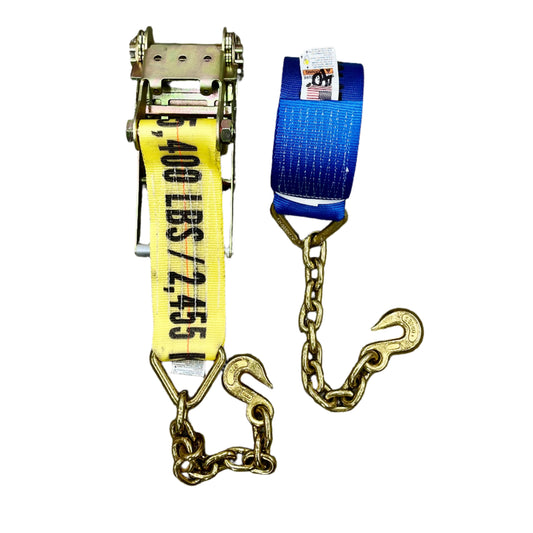 4" Ratchet OR Ratcheting Strap with Chain End, Grab Hook Heavy Duty | 4"x40'