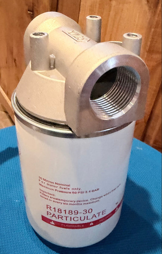 NPT Fuel Tank Filter, 1" High Flow 25 GPM 30 Micron Spin-On Particulate Filter