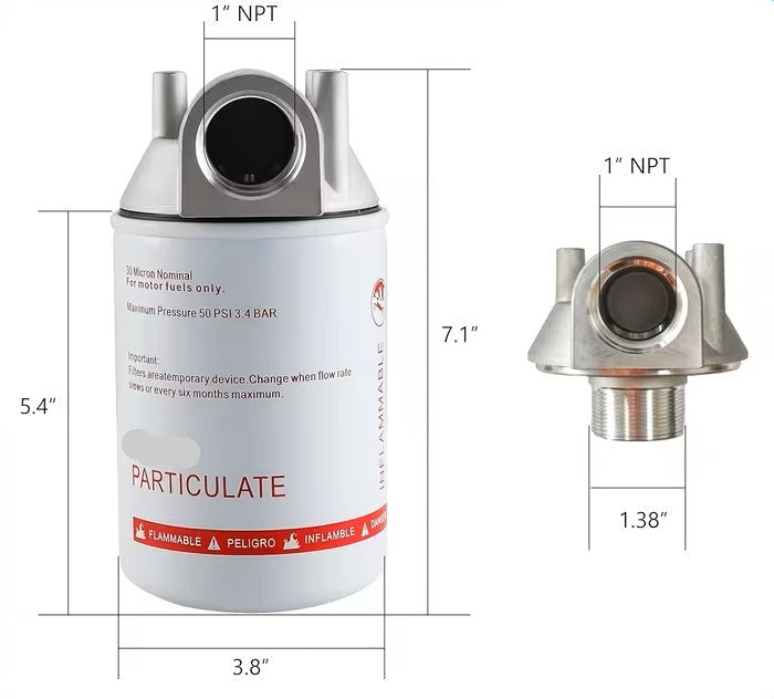 NPT Fuel Tank Filter, 1" High Flow 25 GPM 30 Micron Spin-On Particulate Filter
