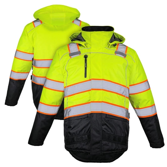 Hi Vis Insulated/ Waterproof Jacket with Detachable Hood