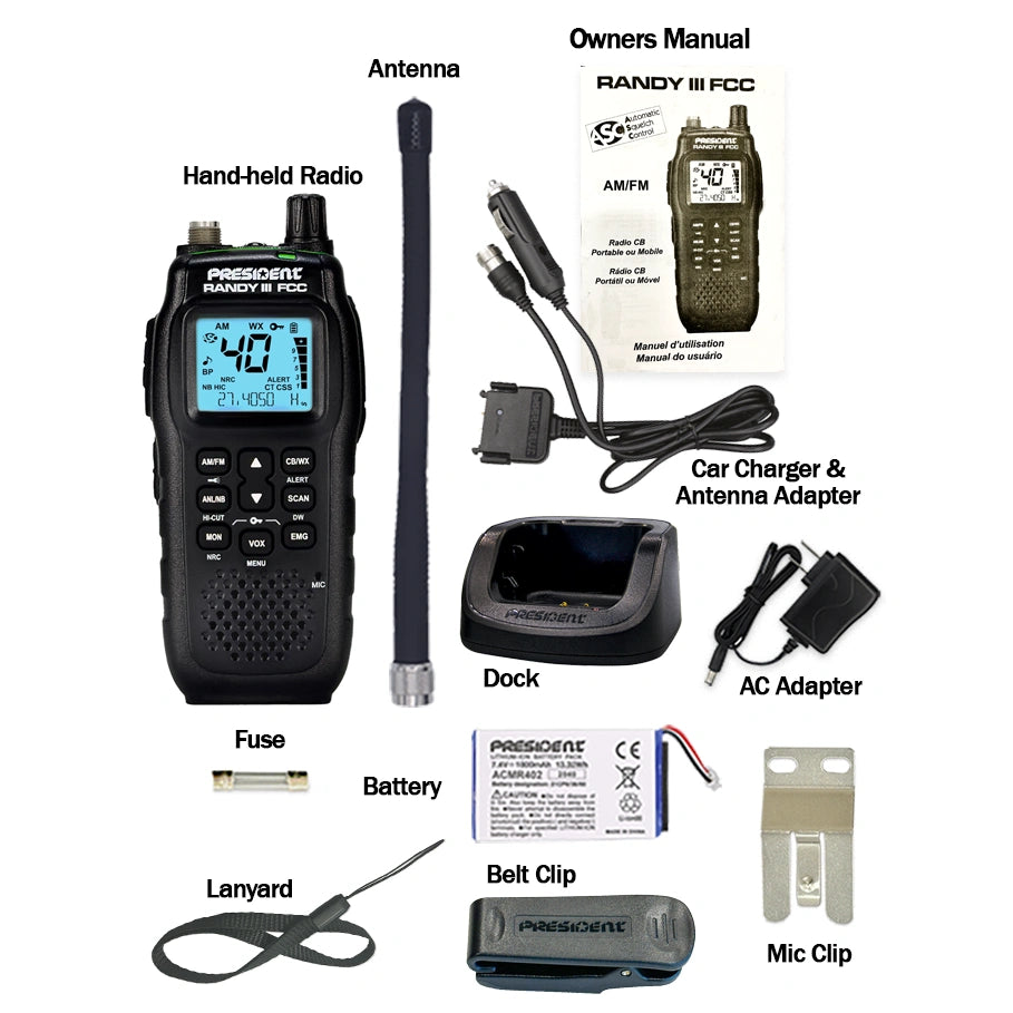 President Randy III AM/FM Handheld CB Radio