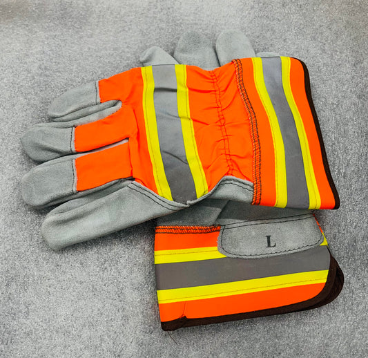 Heavy Duty Leather Work Gloves with Reflective Strip